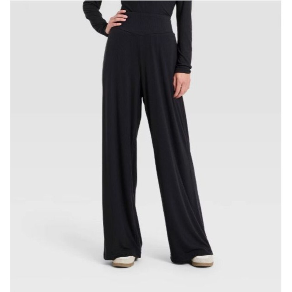 All In Motion Women Rib-Knit High-Rise Wide Leg Pants Black XS NWT